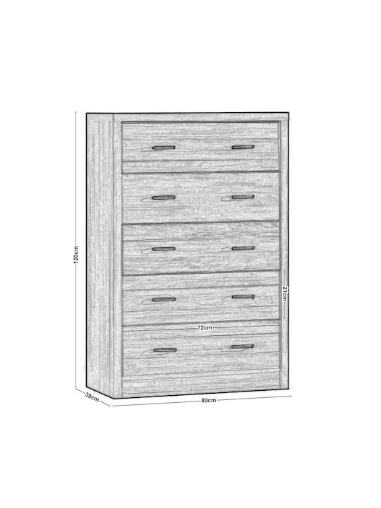 Woodwell Kommode Schlafzimmer Holz Caliber mit 5 Schubladen 80x39x120cm E7389