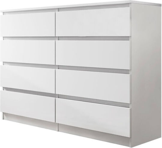 Συρταριέρα Κρεβατοκάμαρας Juniper 8s mit 8 Schubladen Weiß 139x40x100cm
