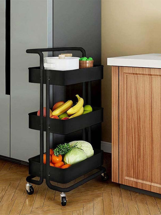 Vesta Home Kitchen Trolley Metallic 3 Tiers Black 43x34x85.5cm