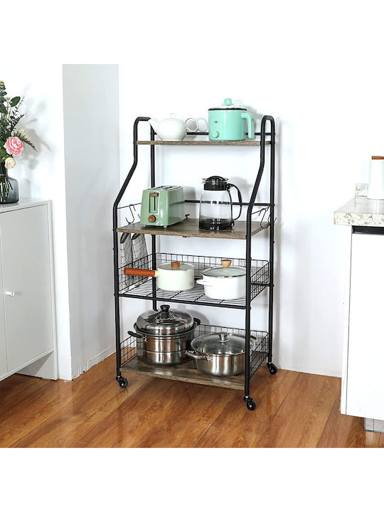 Newest Metallic Kitchen Trolley 4 Tiers Black 54x35x125cm A970BL
