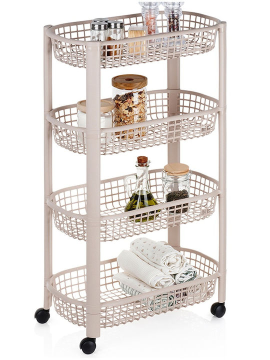 Troleu De Bucătărie Din Plastic Cu 4 Locuri Bej 46.5x25x79cm