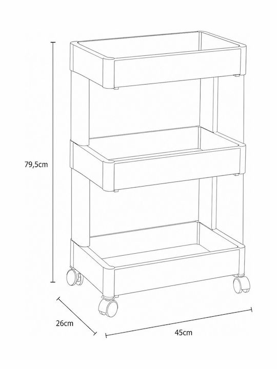 MRShome Металик Кухненско Тролей с 3 Позиции Сив 45x26x79.5см