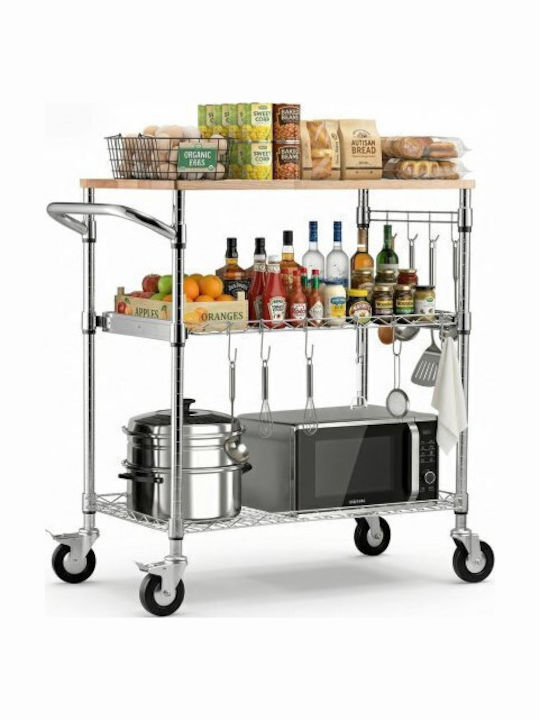 Vevor Τρόλεϊ Κουζίνας Μεταλλικό Ασημί 76x46x91cm
