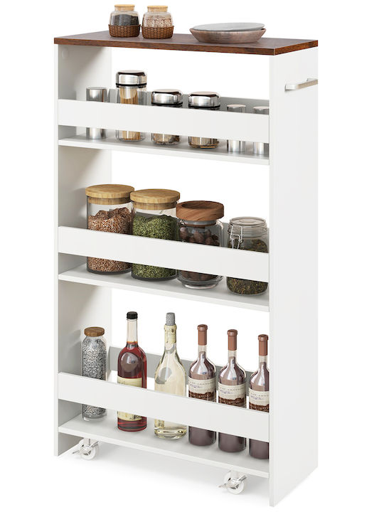 Costway Kitchen Trolley Wooden White 47.5x20x80.5cm