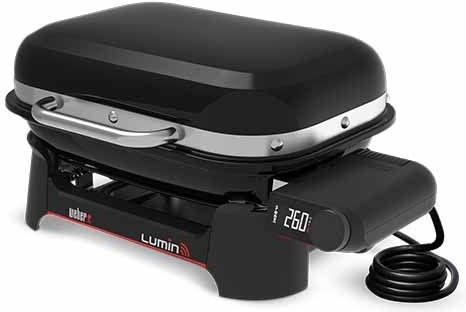 Weber Lumin Smart Compact Tabletop Electric Grill with Smooth and Grooved Plate with Lid and Adjustable Thermostat 43x28cm