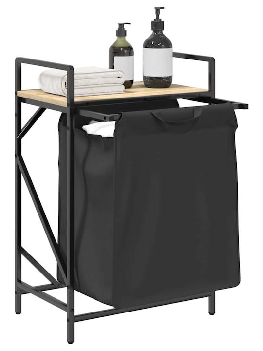 vidaXL Laundry Basket Wooden with Lid Black