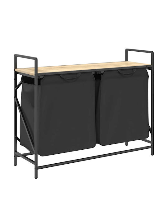 vidaXL Wooden Laundry Basket with Lid Black