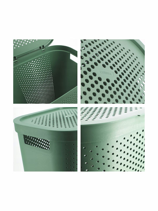 Curver Infinity Plastic Laundry Basket 60lt with Lid 44x60x60cm Green