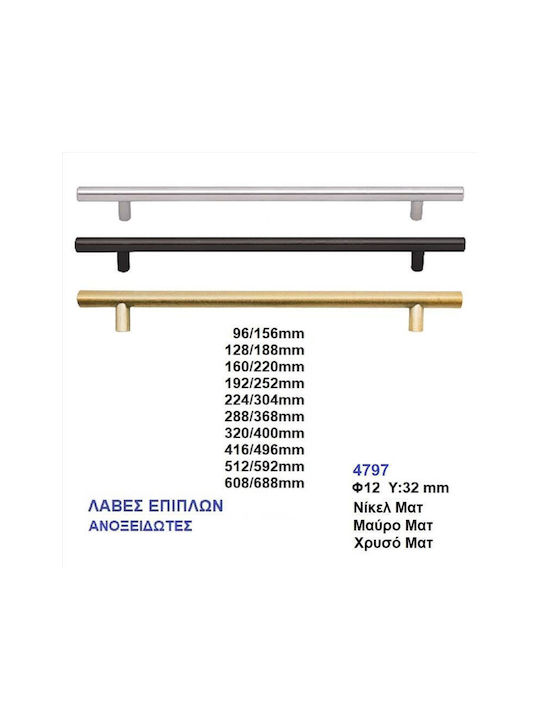 Import Hellas 4797 Handle Furniture made of Metallic Nickel Matte 304mm (Center Distance 224mm) 1pcs