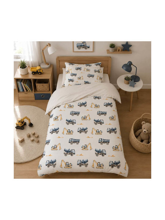 Astron Italy Set Single Sheets with Elastic Band Cotton Trucks Blue 105x200cm 2 Pieces