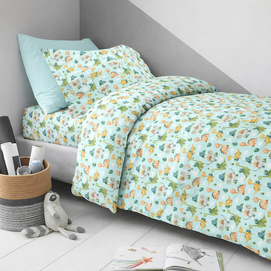 Astron Italy Set Cearceafuri Single Bumbac Jurassic Verde 175x260cm 3 Bucăți