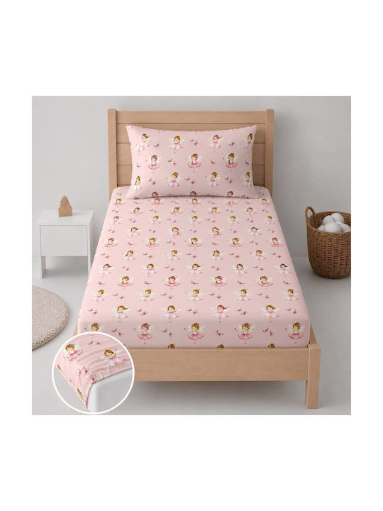 Astron Italy Single Cotton Sheets Set with Elastic Band Fairytale Girls Pink 100x200cm 3 Pieces