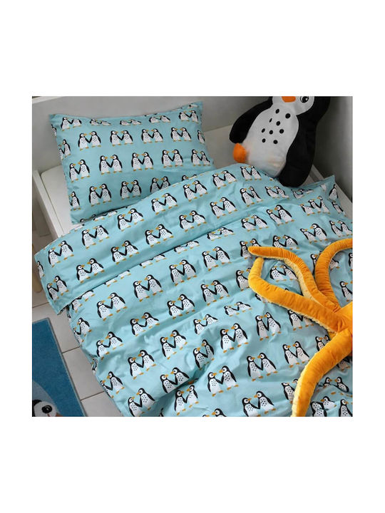 Astron Italy Set Kids Sheets Cotton Penguins Aqua 175x260cm