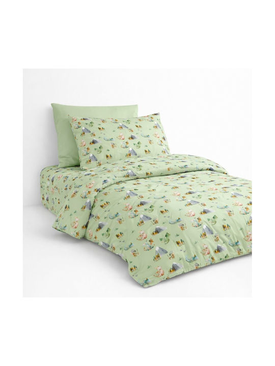 Astron Italy Kids Sheets Set Single Cotton Ippotes Green 175x260cm 3 Pieces