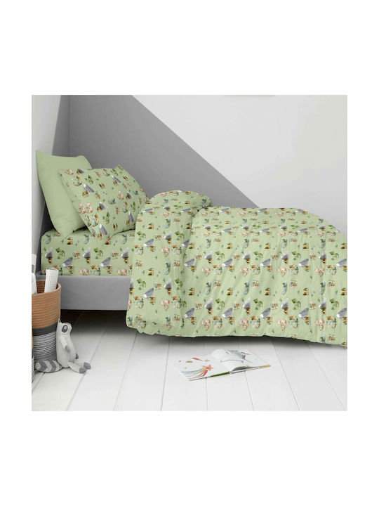 Astron Italy Kids Sheets Set Single Cotton Ippotes Green 175x260cm 3 Pieces