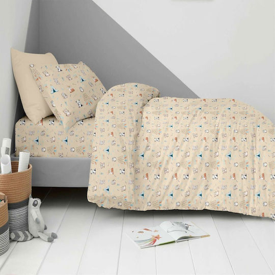 Astron Italy Set Kinderbettlaken Baumwolle Boho Tiere Beiges 175x260cm 3 Stück