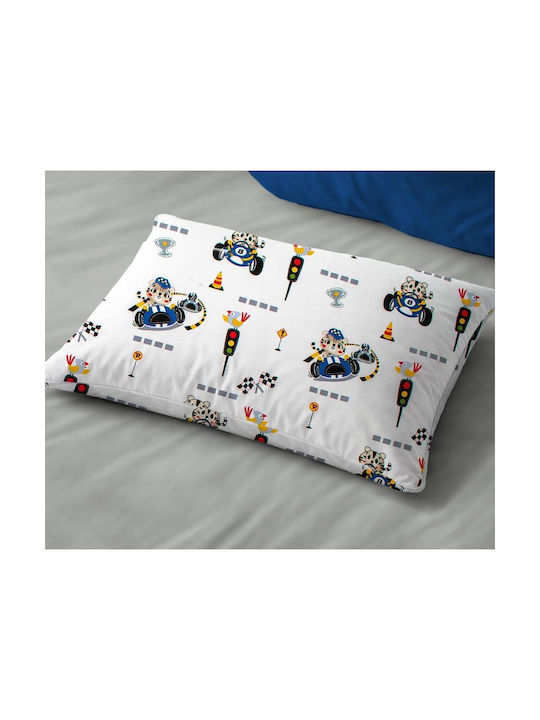 Dimcol Single Cotton Sheet Set Animal Grand Prix 589 White-Blue 160x240cm 3pcs