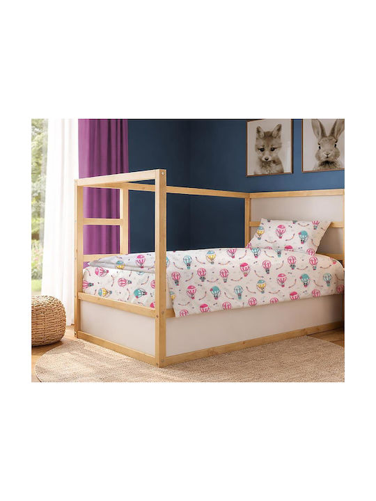 Dimcol Single Cotton Sheet Set The Floating Zoo 597 White-pink 160x240cm 2pcs