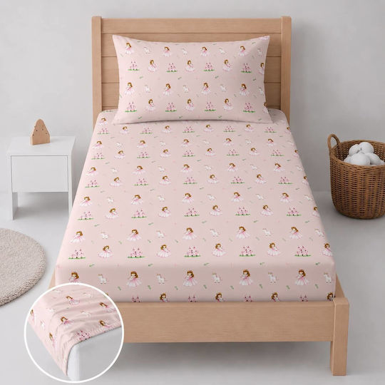 Astron Italy Set Kids Sheets Single with Elastic Band Cotton Princess Pink 100x200cm 3 Pieces