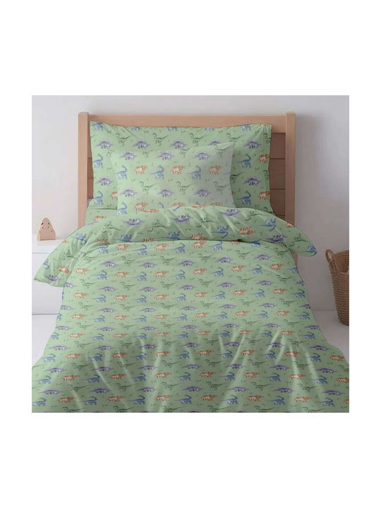 Astron Italy Kids Sheets Single Cotton Dinosaurs Green 175x260cm 3 Pieces