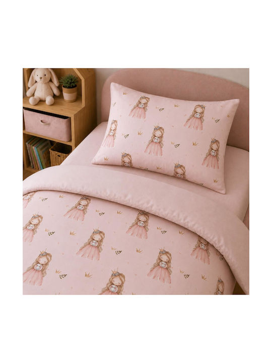 Astron Italy Set Kids Sheets Single with Elastic Band Cotton Princess Pink 100x200cm 3 Pieces