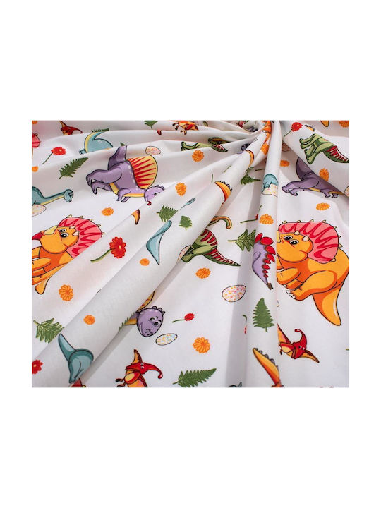 Dimcol Single Cotton Sheet Set Dinosaur 520 White-Orange 160x240cm 3 Pieces