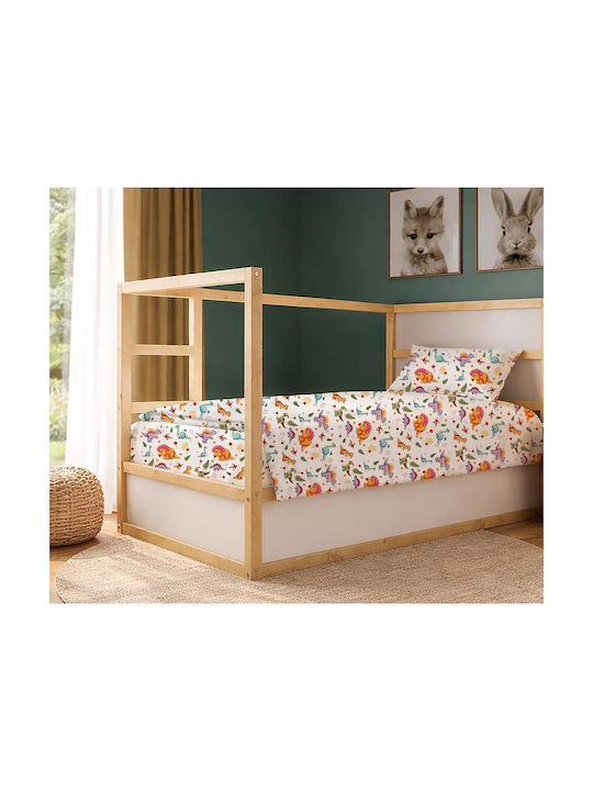 Dimcol Single Cotton Sheet Set Dinosaur 520 White-Orange 160x240cm 3 Pieces