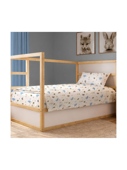 Dimcol Σετ Σεντόνια Μονά Βαμβακερά Happy Safari 711 White-sky Blue 160x240cm 2τμχ