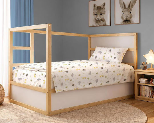 Dimcol Σετ Σεντόνια Μονά Βαμβακερά Happy Safari 713 White-grey 160x240cm 3τμχ