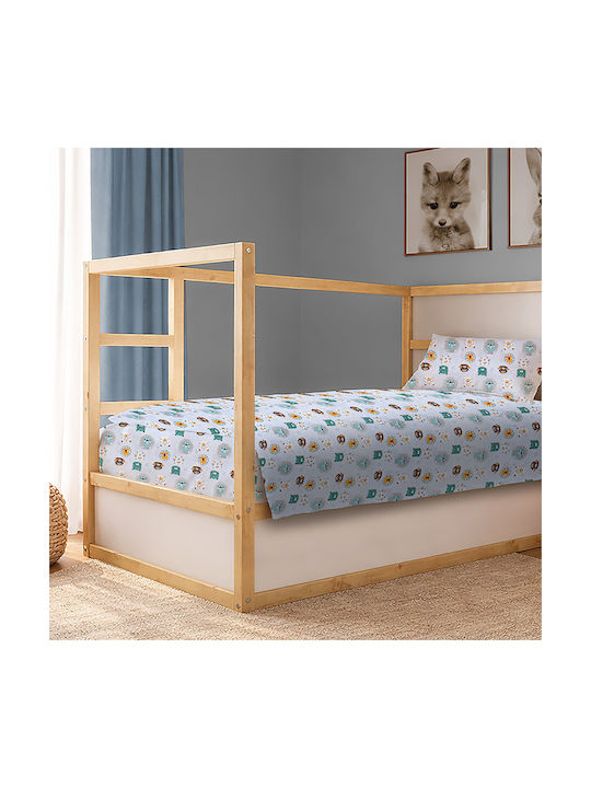 Dimcol Σετ Σεντόνια Μονά Βαμβακερά Big Cats 28 Light Aqua 160x240cm 3τμχ