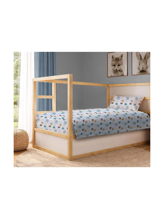 Dimcol Σετ Σεντόνια Μονά Βαμβακερά Big Cats 28 Light Aqua 160x240cm 3τμχ