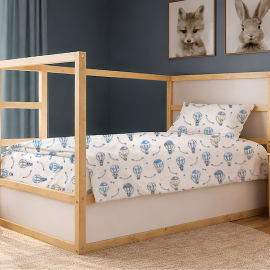Dimcol Single Cotton Sheet Set The Floating Zoo 596 White-Blue 160x240cm 2pcs