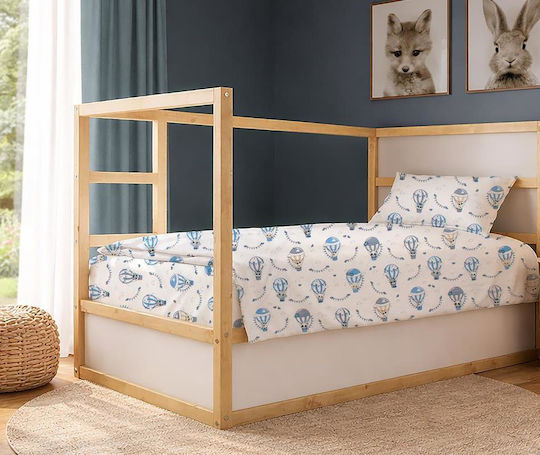 Dimcol Single Cotton Sheet Set The Floating Zoo 596 White-Blue 160x240cm 2pcs