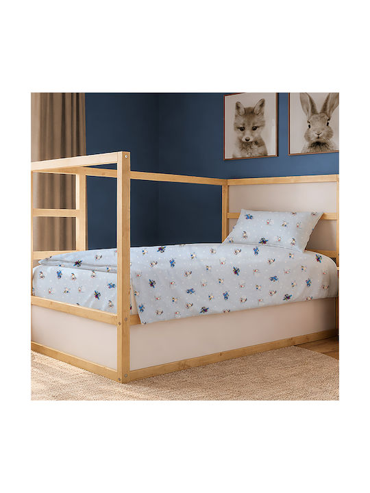 Dimcol Σετ Σεντόνια Μονά Βαμβακερά Bear's Playtime 591 Sky Blue 160x240cm 2τμχ