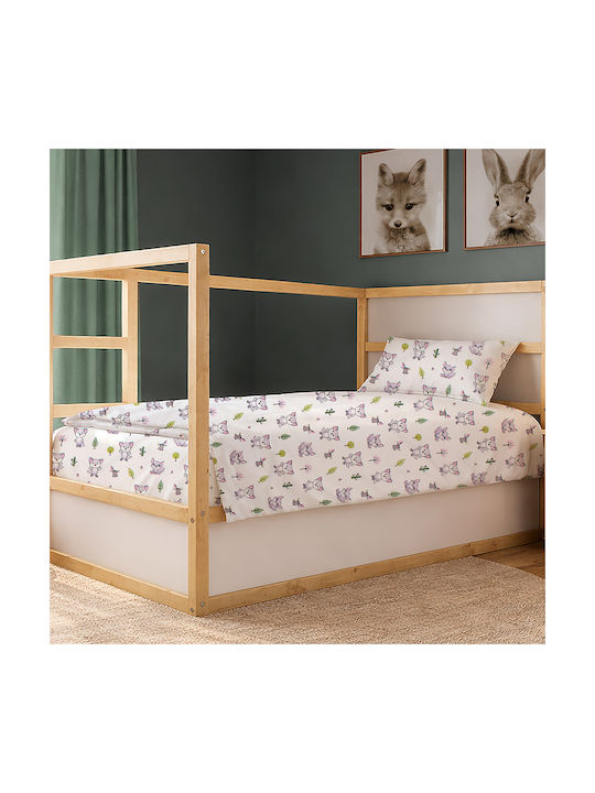 Dimcol Single Cotton Sheet Set Baby Foxes 594 White-pastel Lilac 160x240cm 2pcs