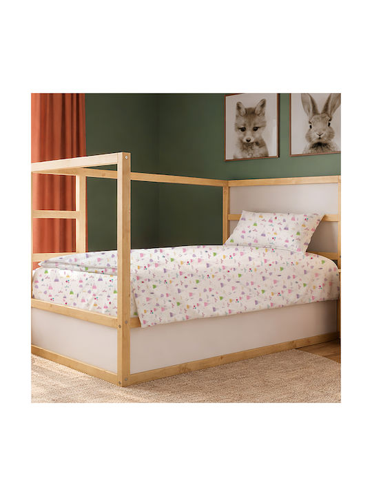Dimcol Single Cotton Sheet Set Whimsical Mountainside 587 White-pastel Lilac 160x240cm 2 Pieces