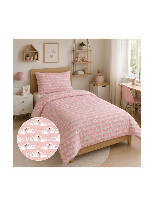 Astron Italy Σετ Σεντόνια Μονά Βαμβακερά Swan Ροζ 175x260cm 3τμχ