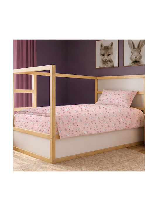 Dimcol Single Cotton Sheet Set Rabbit Garden 585 Pink 160x240cm 2pcs