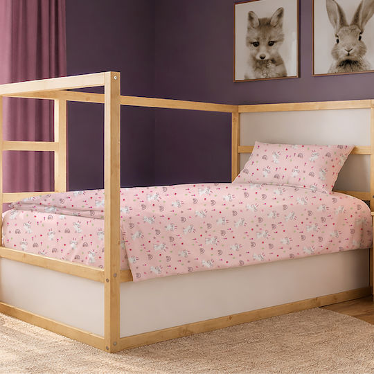Dimcol Set Kinderbettlaken Baumwollrabbit Garden 585 Rosa 160x240cm 2 Stück