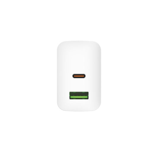 Element Зарядно GaN с USB-A порт и USB-C порт и кабел USB-C - USB-C 45W Power Delivery Бял (CH-350)