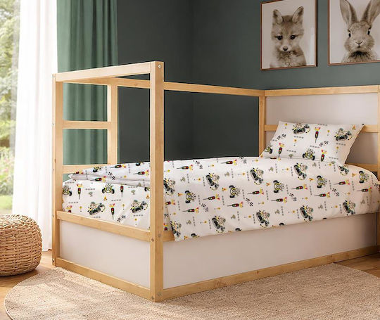 Dimcol Σετ Σεντόνια Μονά Βαμβακερά Animal Grand Prix 590 White-olive 160x240cm 2τμχ