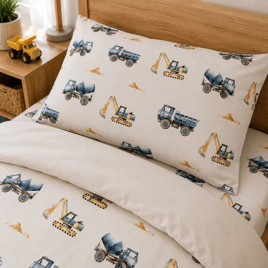 Astron Italy Σετ Σεντόνια Μονά Βαμβακερά Trucks Μπλε 170x260cm 3τμχ