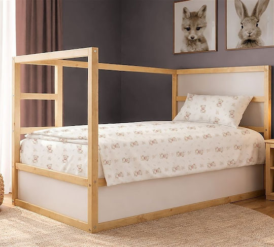Dimcol Σετ Σεντόνια Μονά Βαμβακερά Newborn Bear 716 White-beige 160x240cm 2τμχ