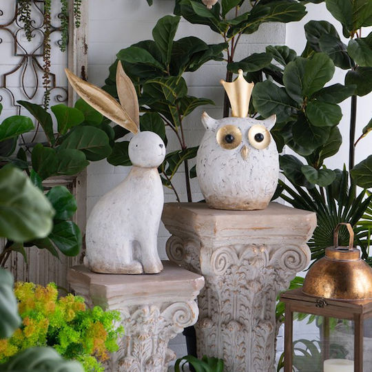 Artekko Animal Decorative Owl Magnesium White Patina 26.5x21x44.5 Cm