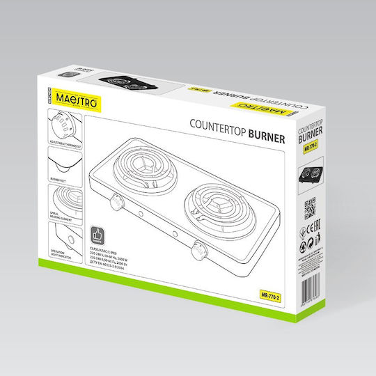 Maestro Countertop Enamel Double Black Burner