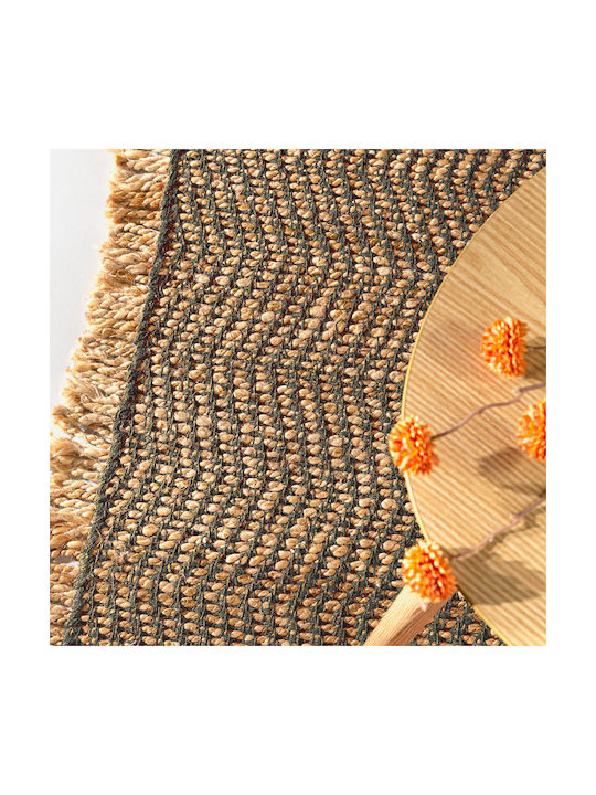 Guy Laroche Zigk Zagk Jute Runner Rug Olive 60x200cm