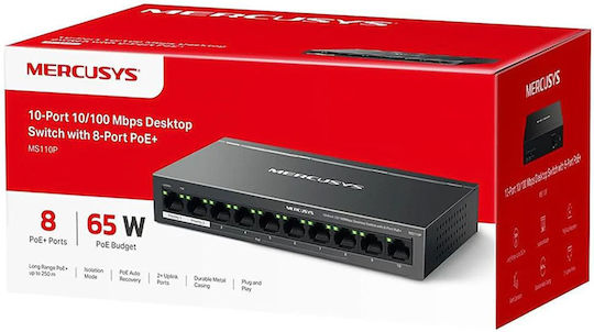 Mercusys MS110P v1 L2 PoE+ Switch με 10 Θύρες Gigabit (1Gbps) Ethernet