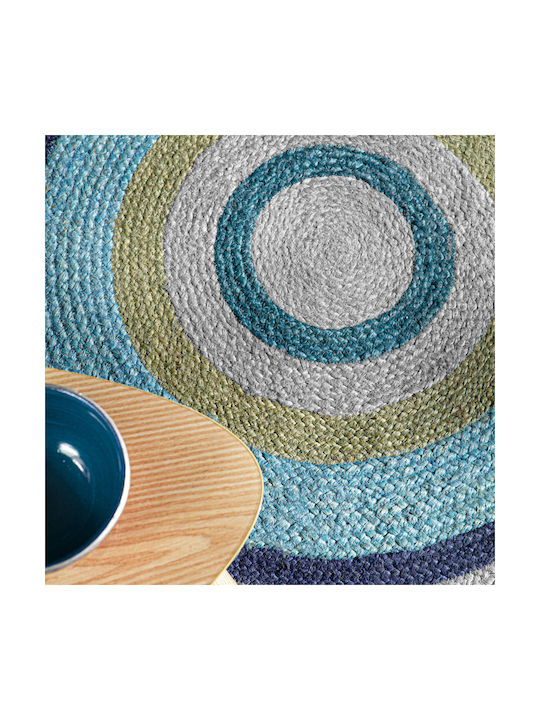 Guy Laroche Vanity Wohnzimmer Teppich Rund Aus Jute Blau 110cm