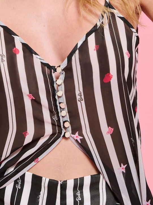 Γυναικείο Lingerie Top Ριγέ Εκρου- Μαυρο