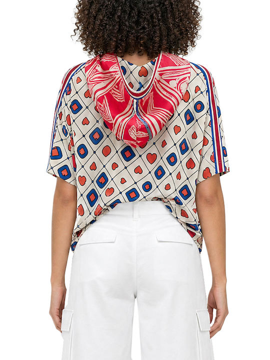 C. Manolo Bluse Ecru- Rot- Blau
